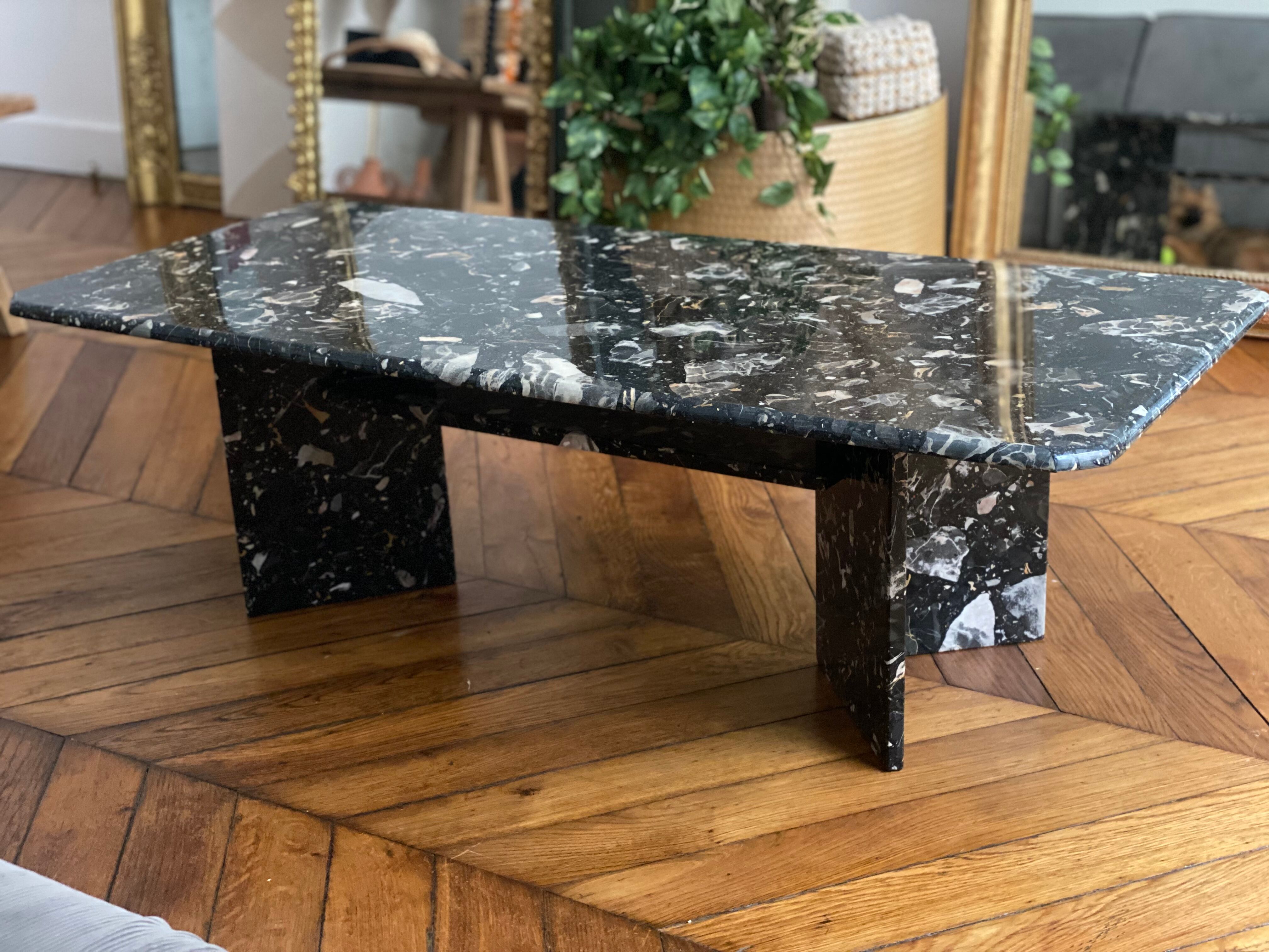 Minimalist design table in black marble Vintage Terrazzo