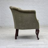 1960s, Danish armchair, green furniture velour, beech wood legs.