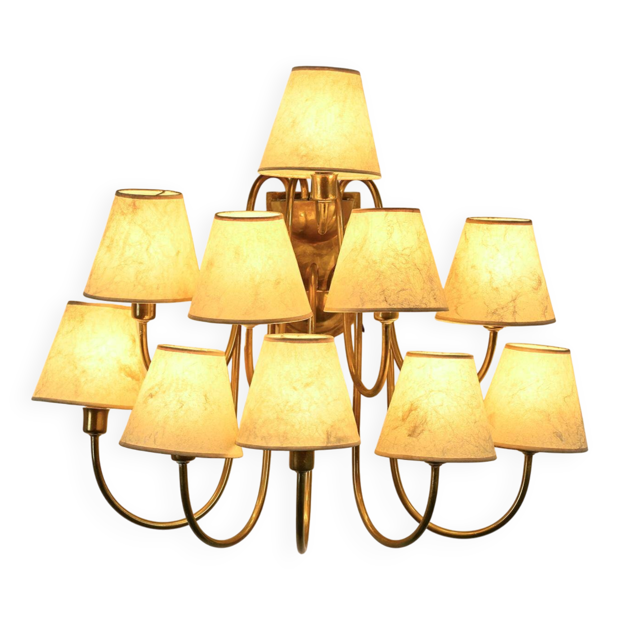 Wall sconce with nine arms in brass, France, circa 1950.