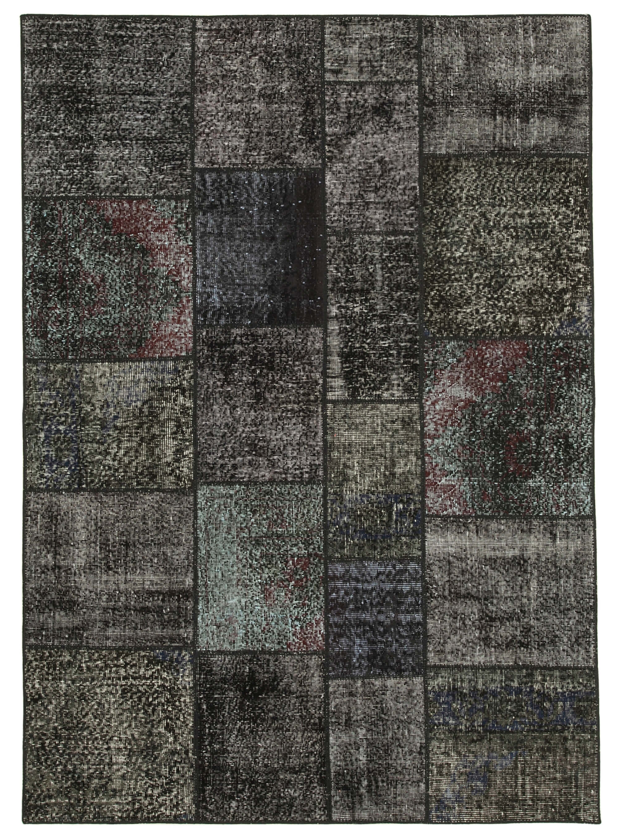 Hand-Knotted Oriental Overdyed 173 cm x 243 cm Black Patchwork Carpet