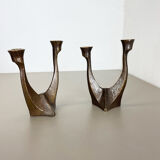 set of 2 Midcentury Brutalist Bronze Candleholder, Michael Harjes, Germany 1960s