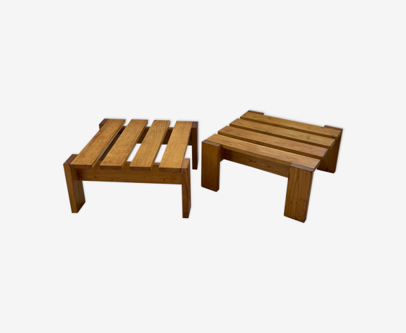 Tabourets bouts de canapés pin mobilier de montagne 1960