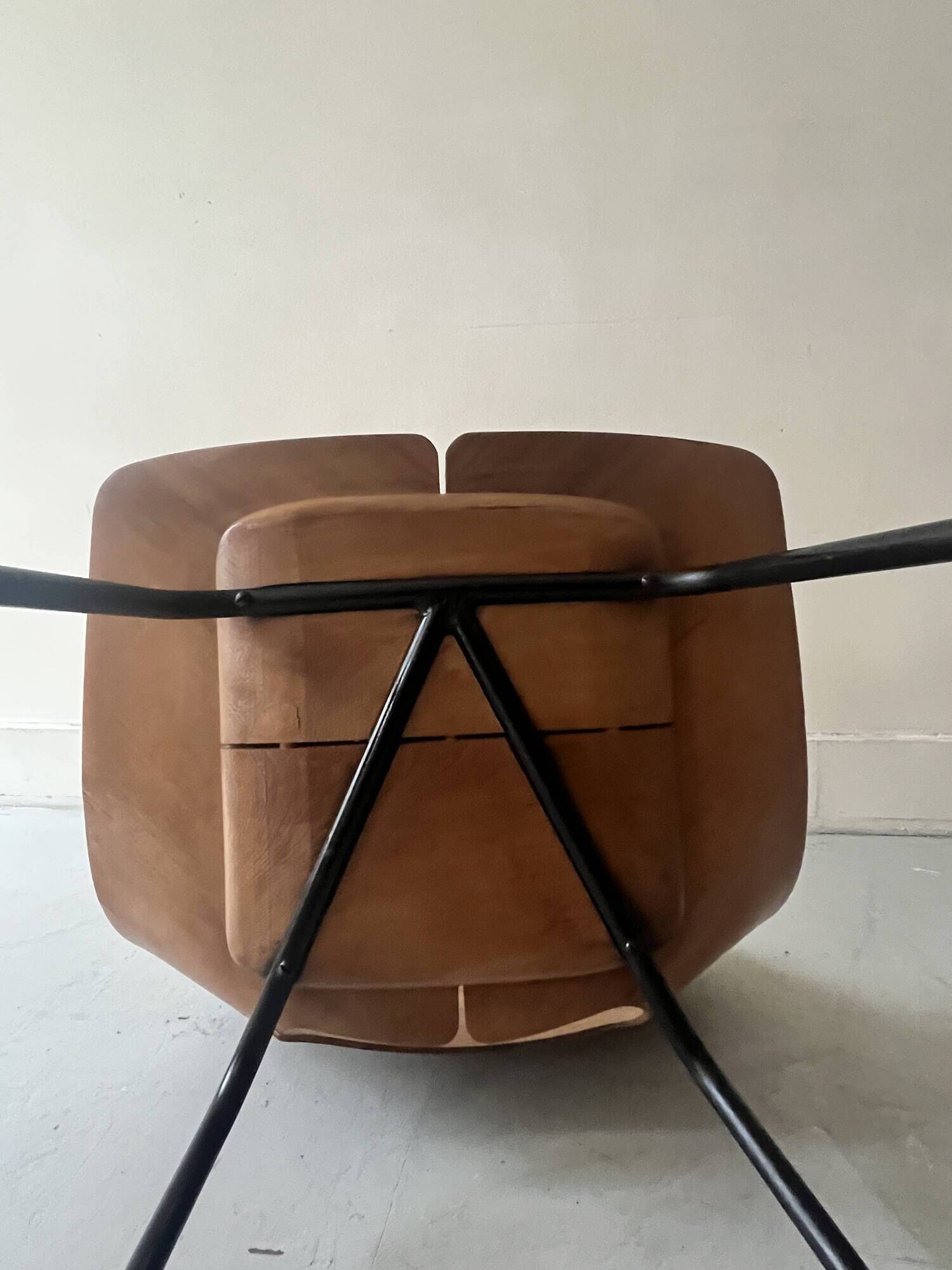 Barrel chair wood & metal by Pierre Guariche for Steiner Paris 1950