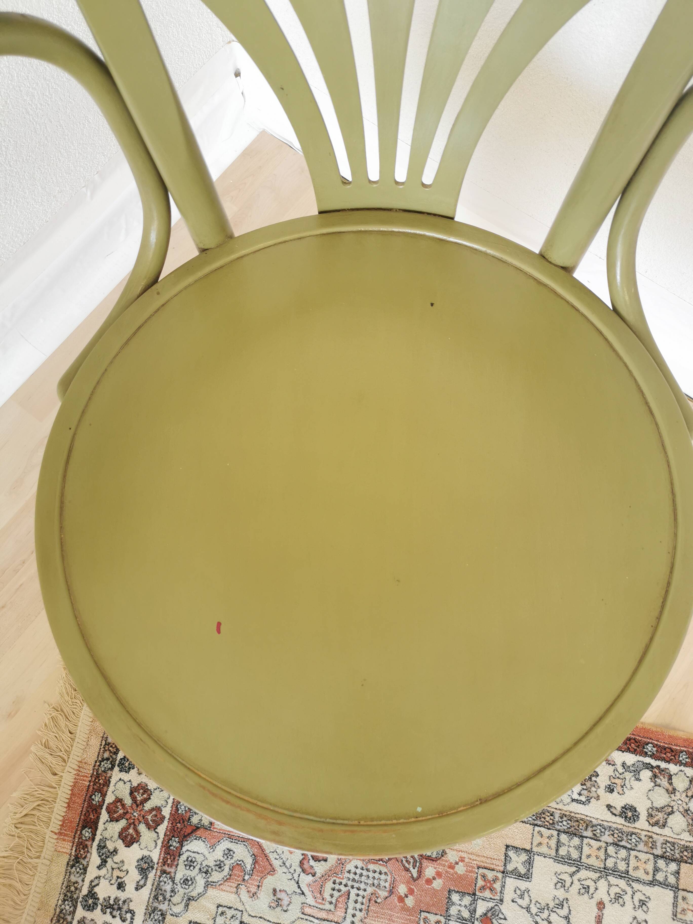 Vintage Thonet Style Bentwood Swivel Chair - Olive Green Retro Armchair