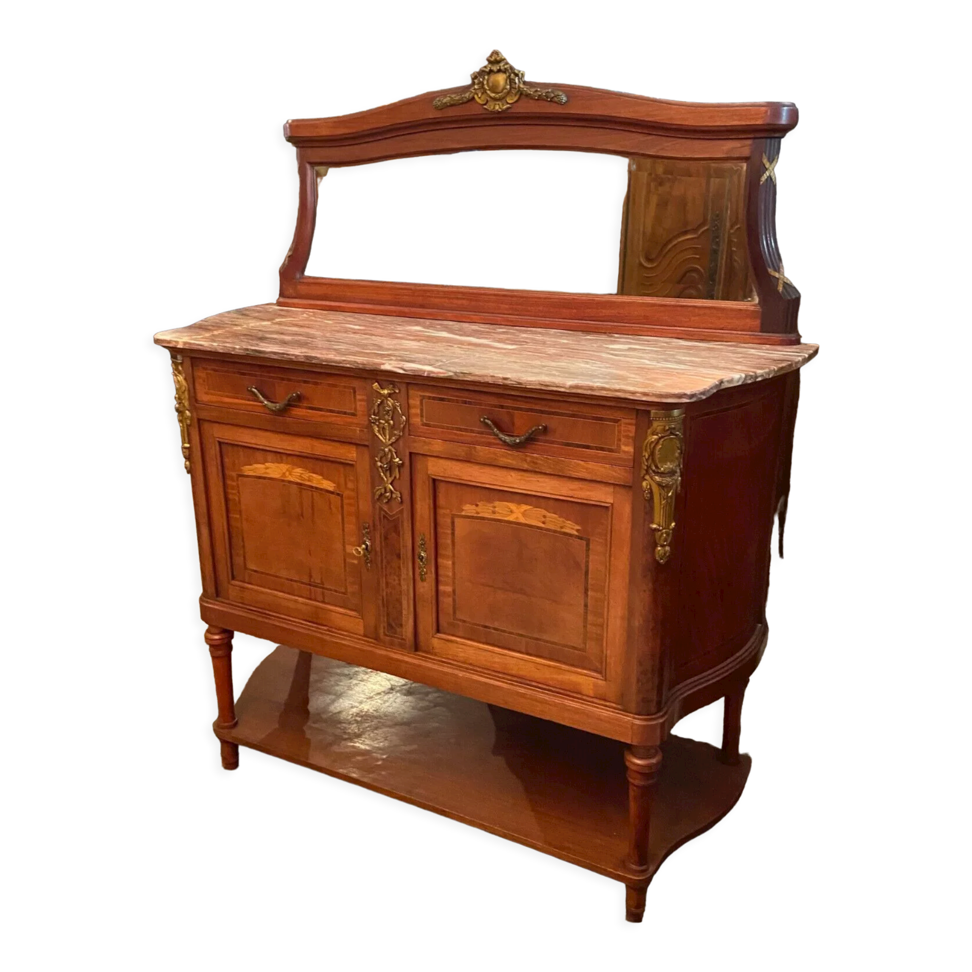 Desserte buffet with mirror background credenza and Louis XVI style marble top