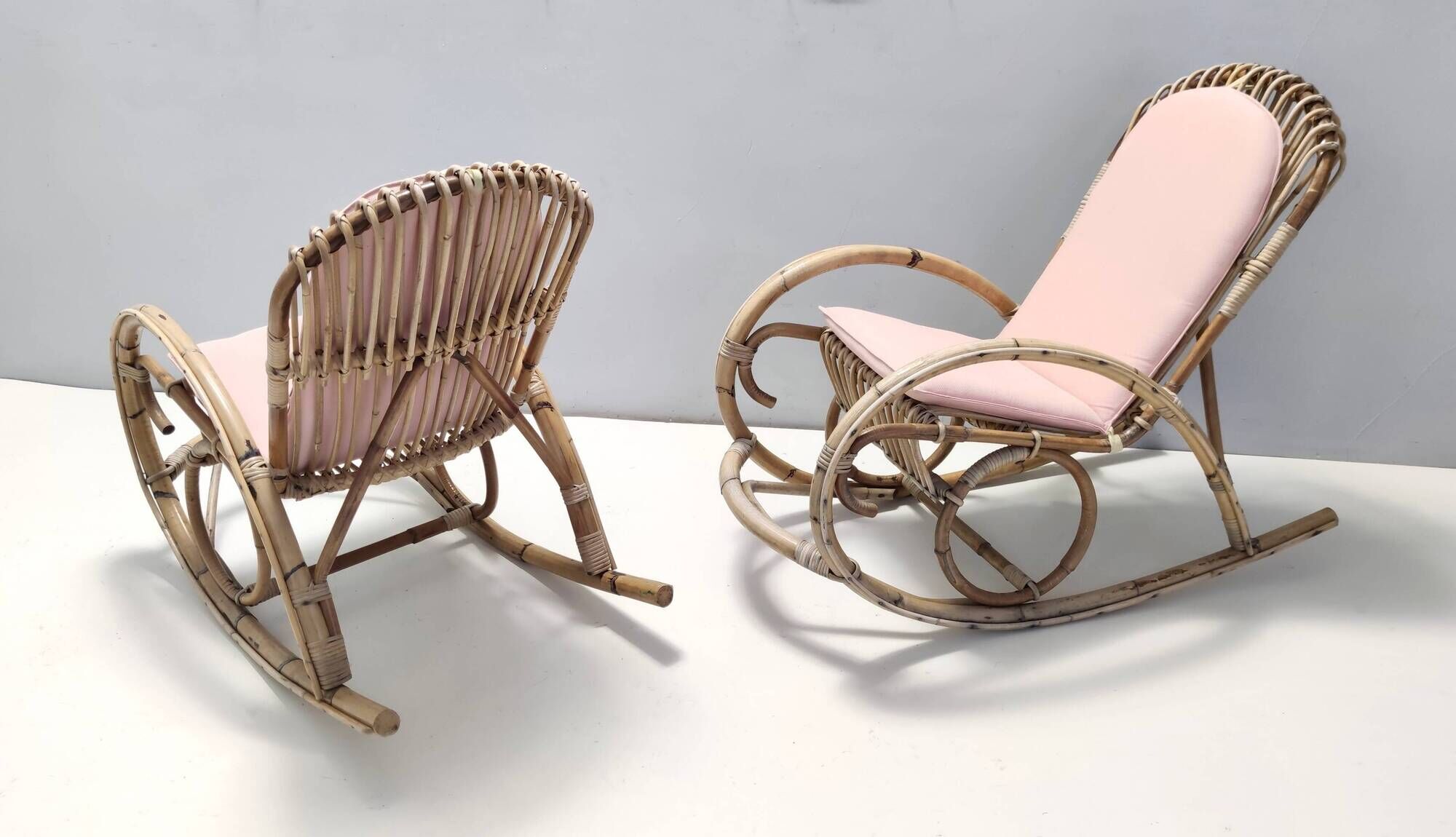 Pair of Postmodern Bamboo Children Rocking Chairs Ascribable to Vittorio Bonacina