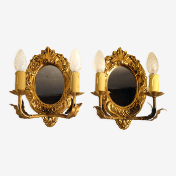 Pair of two-light mirrored wall lights