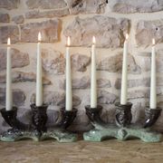 Pair of candlesticks 3 arms in glazed ceramic