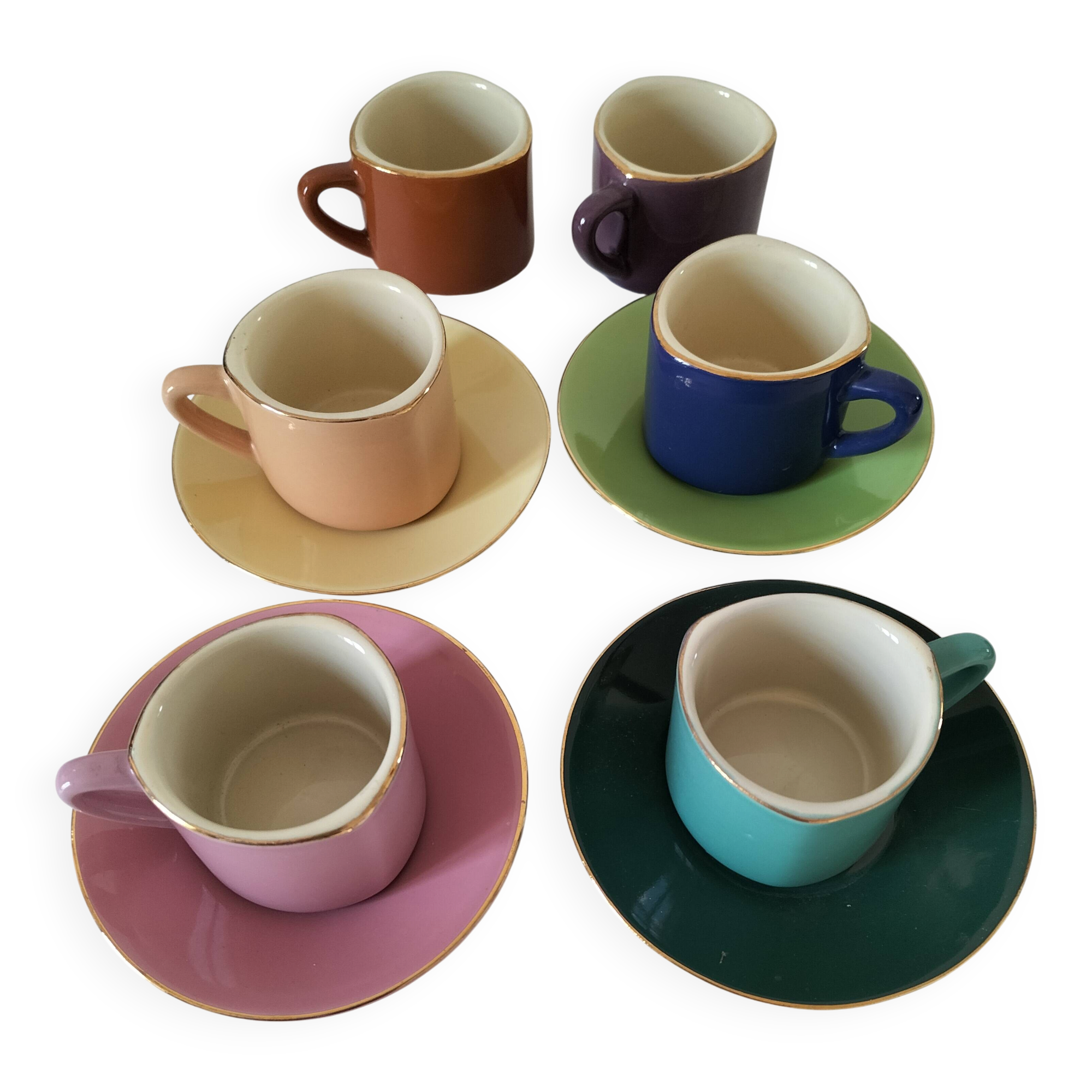 Vintage multicoloured triangular espresso set