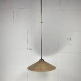 Telescopic brass and pencil reed rattan bamboo hanging pendant lamp, Italy 1970s