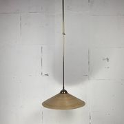 Telescopic brass and pencil reed rattan bamboo hanging pendant lamp, Italy 1970s