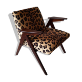 Fauteuil de Dolnośląskie Fabryki Mebli, 1960s Leopard Print Velvet Bun