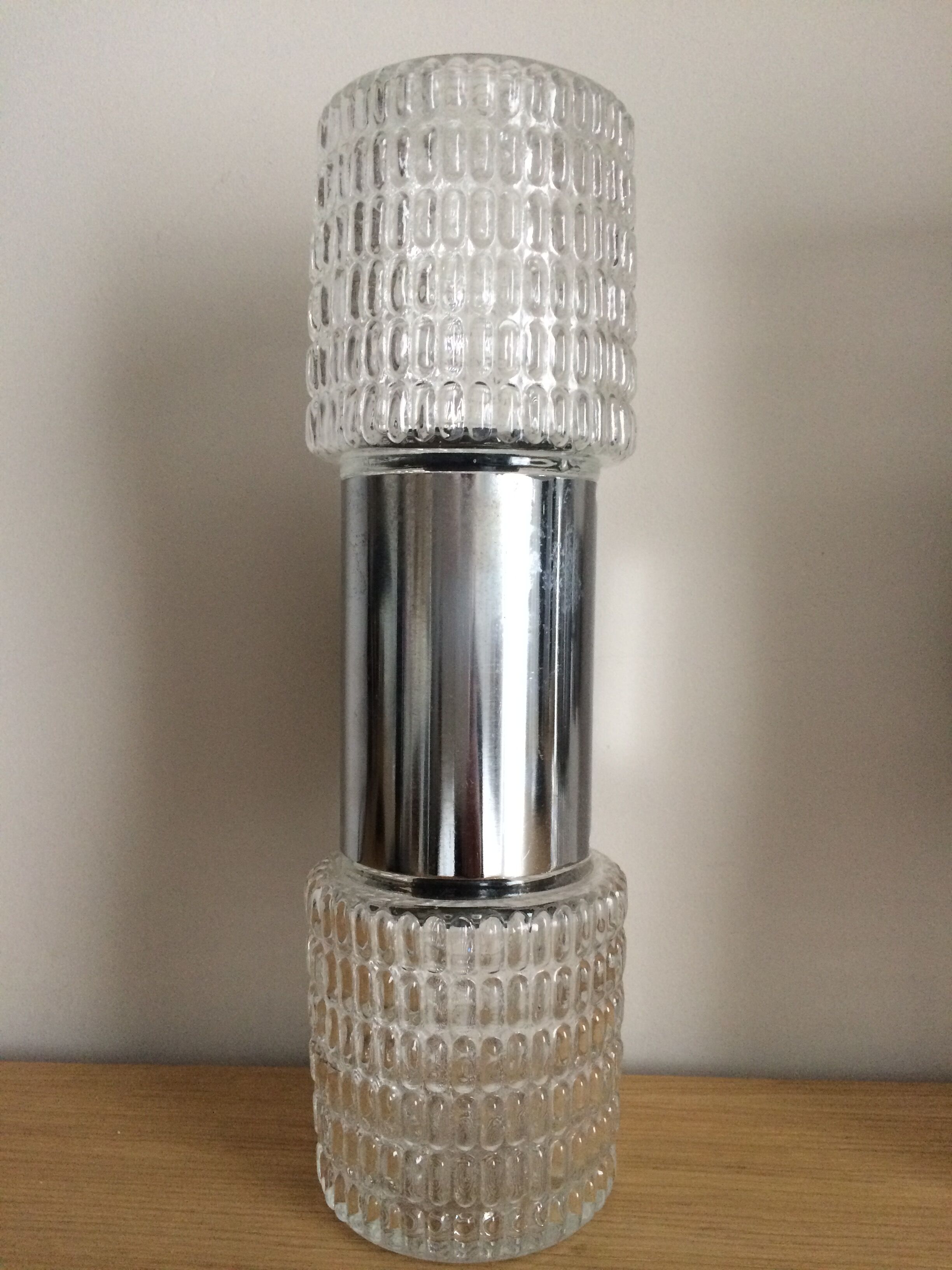 Pair of 70 years double wall light in chrome and glass