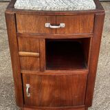 Art Deco bedside table in Niangon wood and green marble