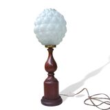 Mid century wooden and bubble glass table lamp 1970s