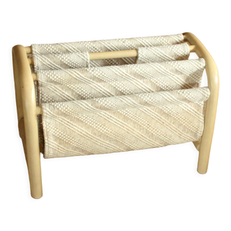 Magazine rack made of white bamboo and fabric, vintage from the 1970s