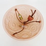 Antique chandelier, Art Deco floral basin pendant light 1 light, in pink glass paste. 1930s