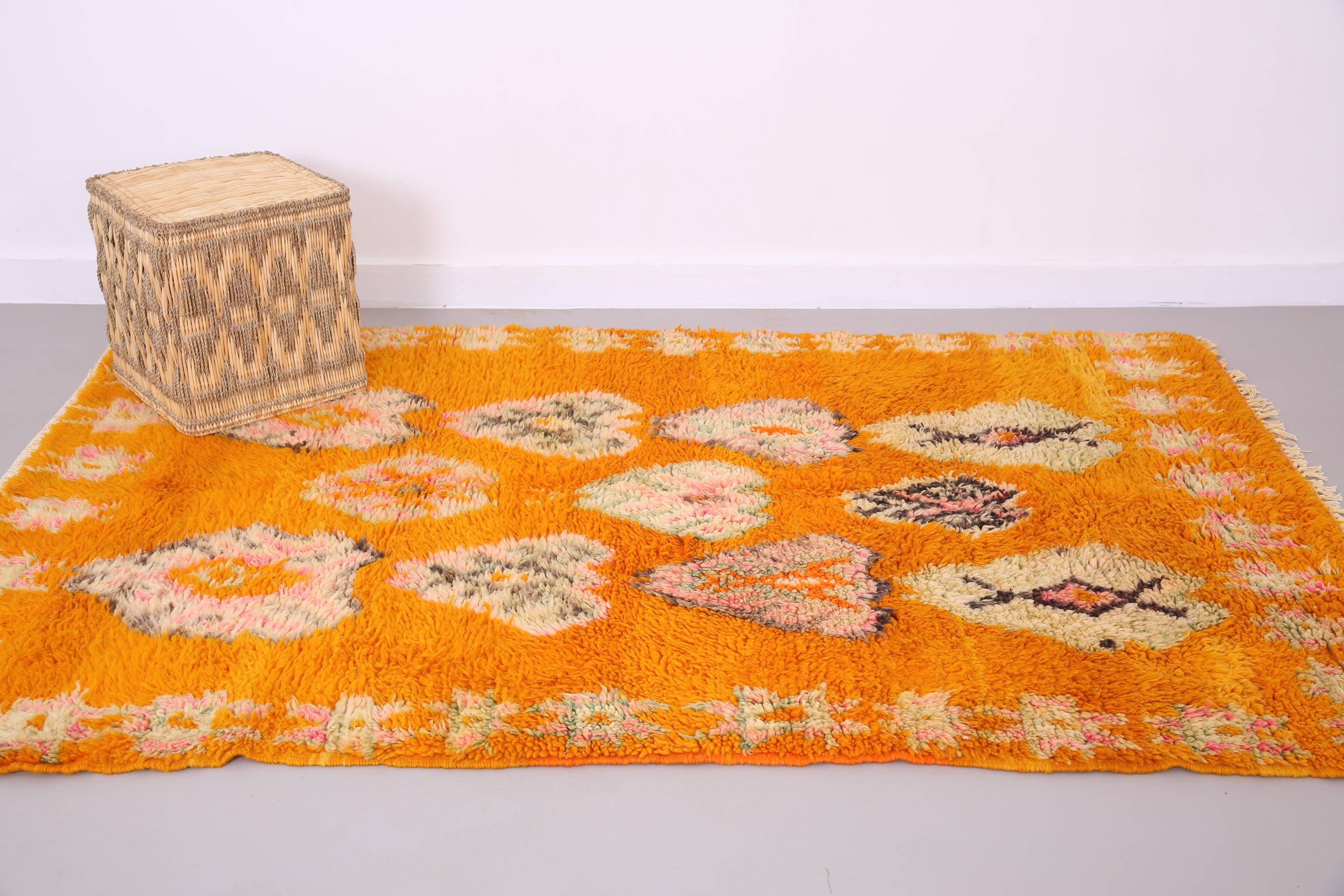 Tapis marocain vintage orange 153 x 228 cm - Authentique tapis berbère fait main