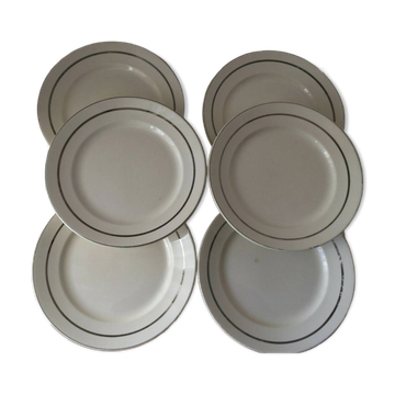 Set of 6 Badonviller plates with silver rim