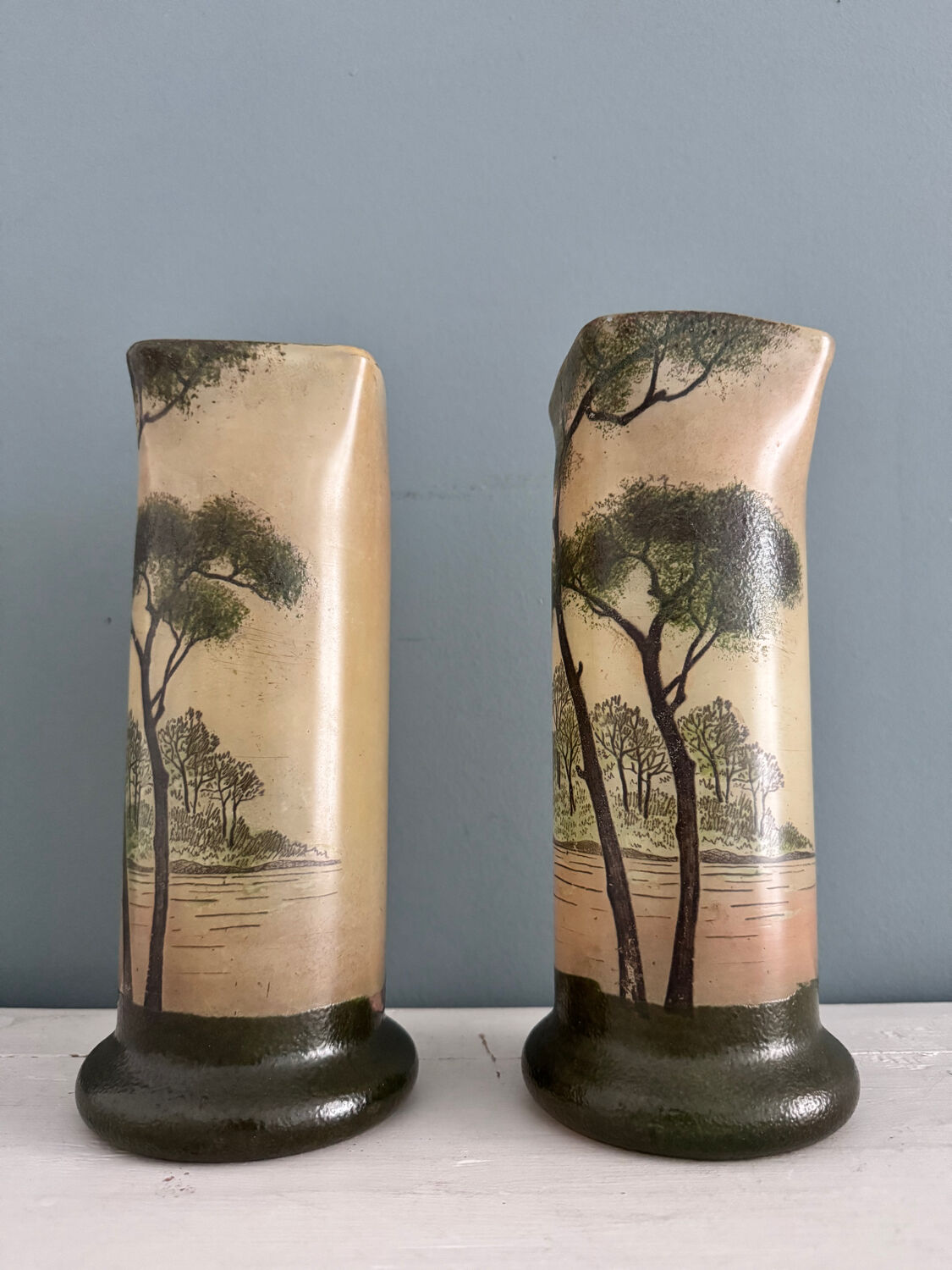Pair of Legras 1900 enamelled glass vases