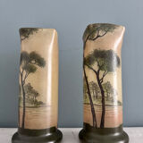 Pair of Legras 1900 enamelled glass vases