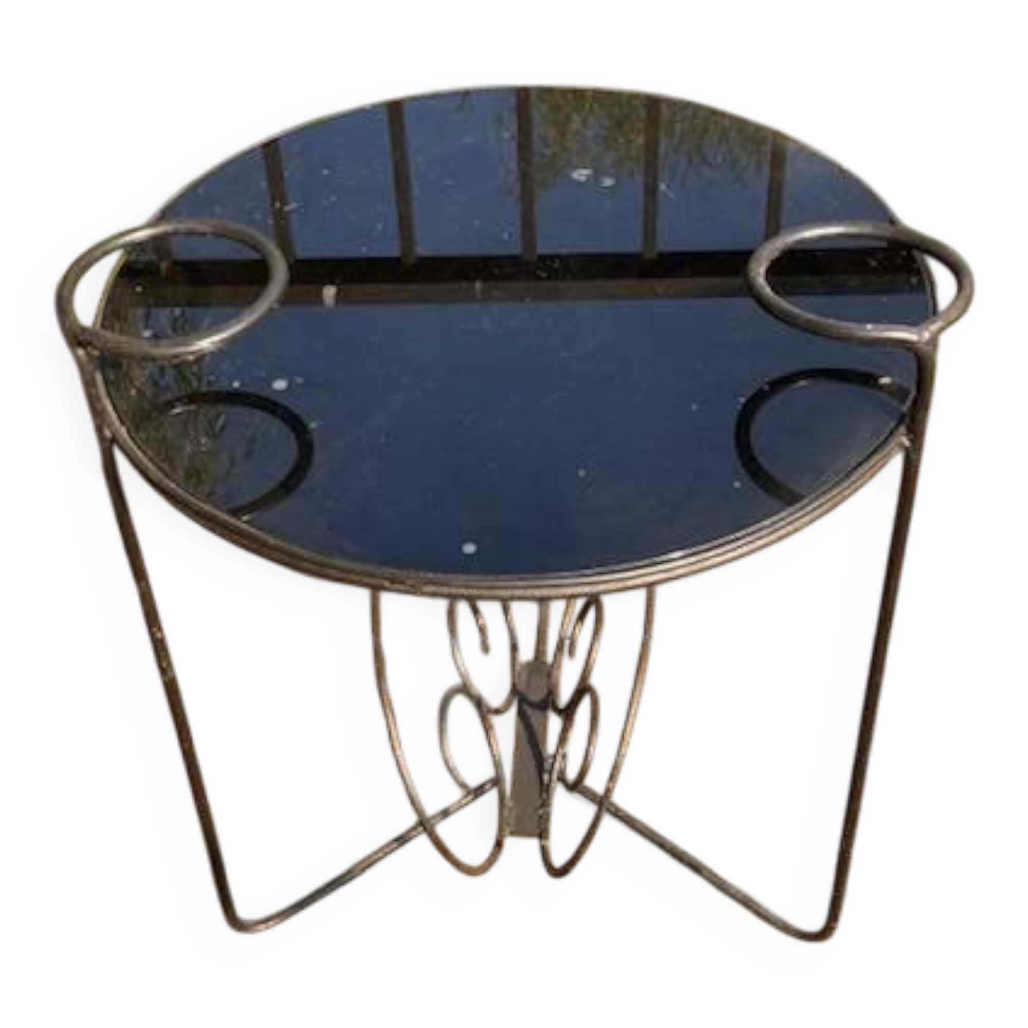 Jolie table basse design scandinave métal et verre 1950.
