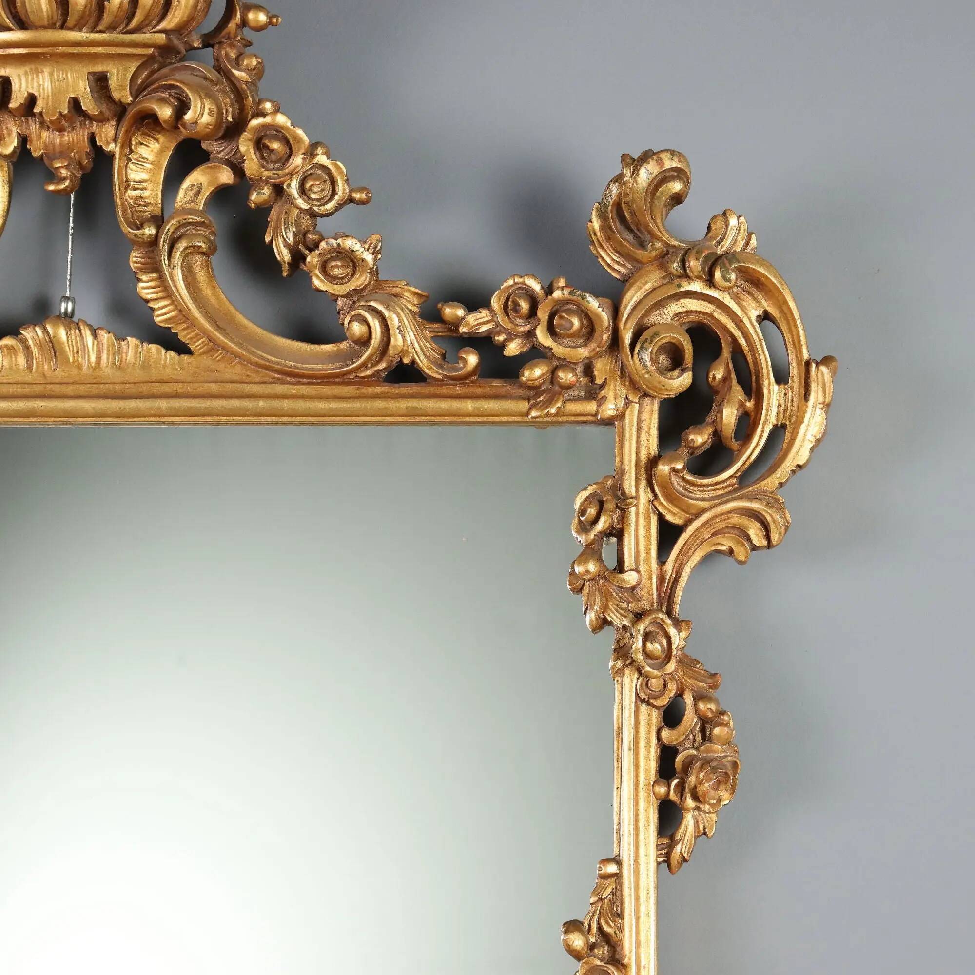 Antique carved and gilded wooden mirror, Italy, 20th century