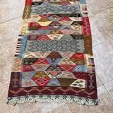Contemporary Kilim hallway runner: abstract Berber flatweave, wool