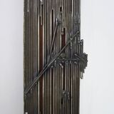 Large rectangular brutalist style metal on wood mirror signed ELY, Ely Creazioni. 70s