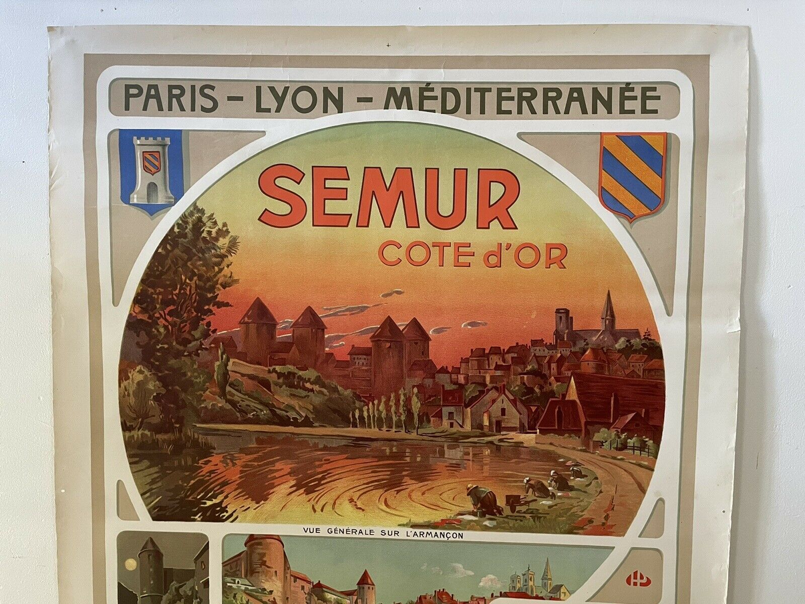 Original poster chemin de fer plm - semur en auxois, henri polard