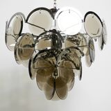 Large original 1960s large chrome metal and glass disc ceiling chandelier