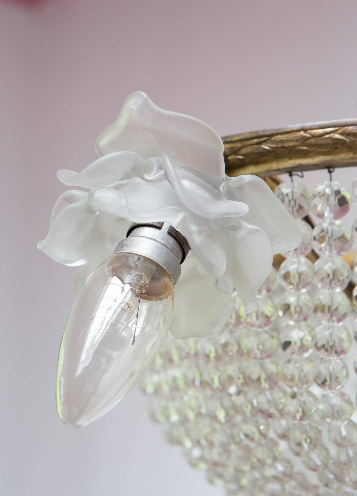 Old bronze ceiling light and 3 tulip flowers