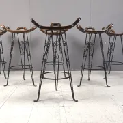 Vintage Spanish wrought iron bar stools, 1960s - set of 6