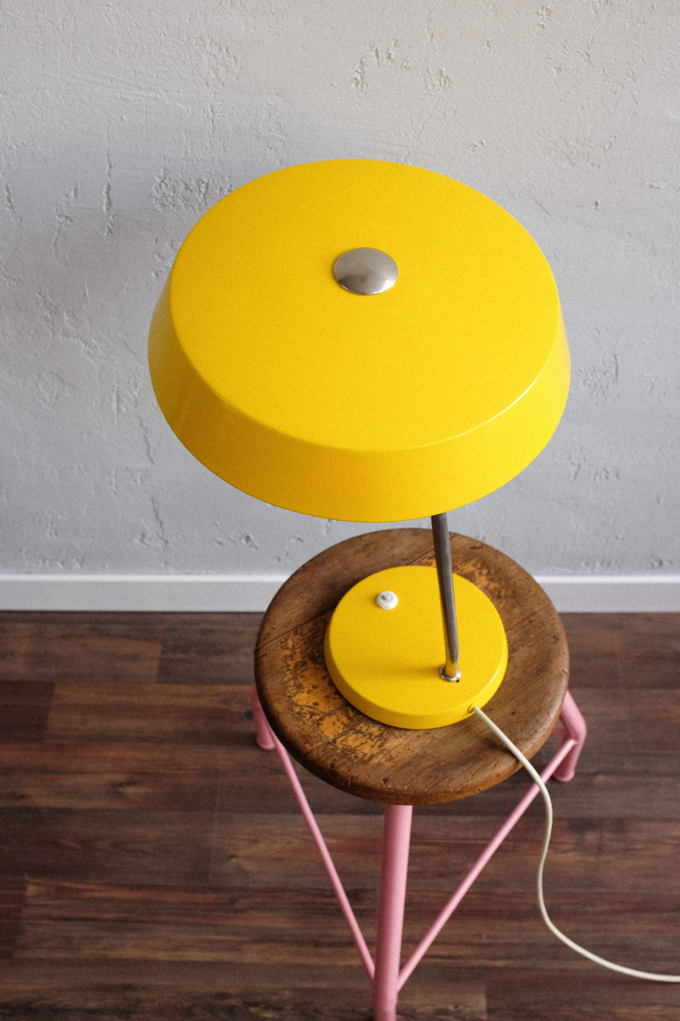 East germany vintage yellow table lamp by veb narva leuchtenbau, 1960s