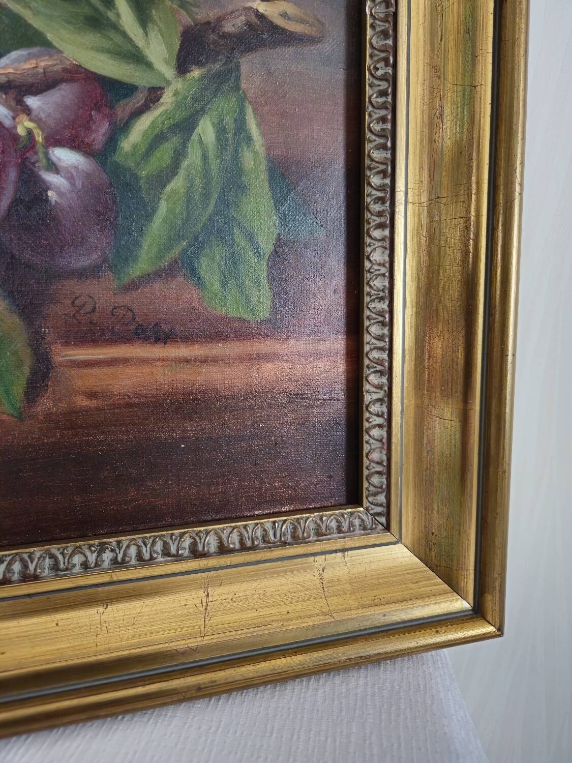 Still life, oil on canvas, melon and grapes.