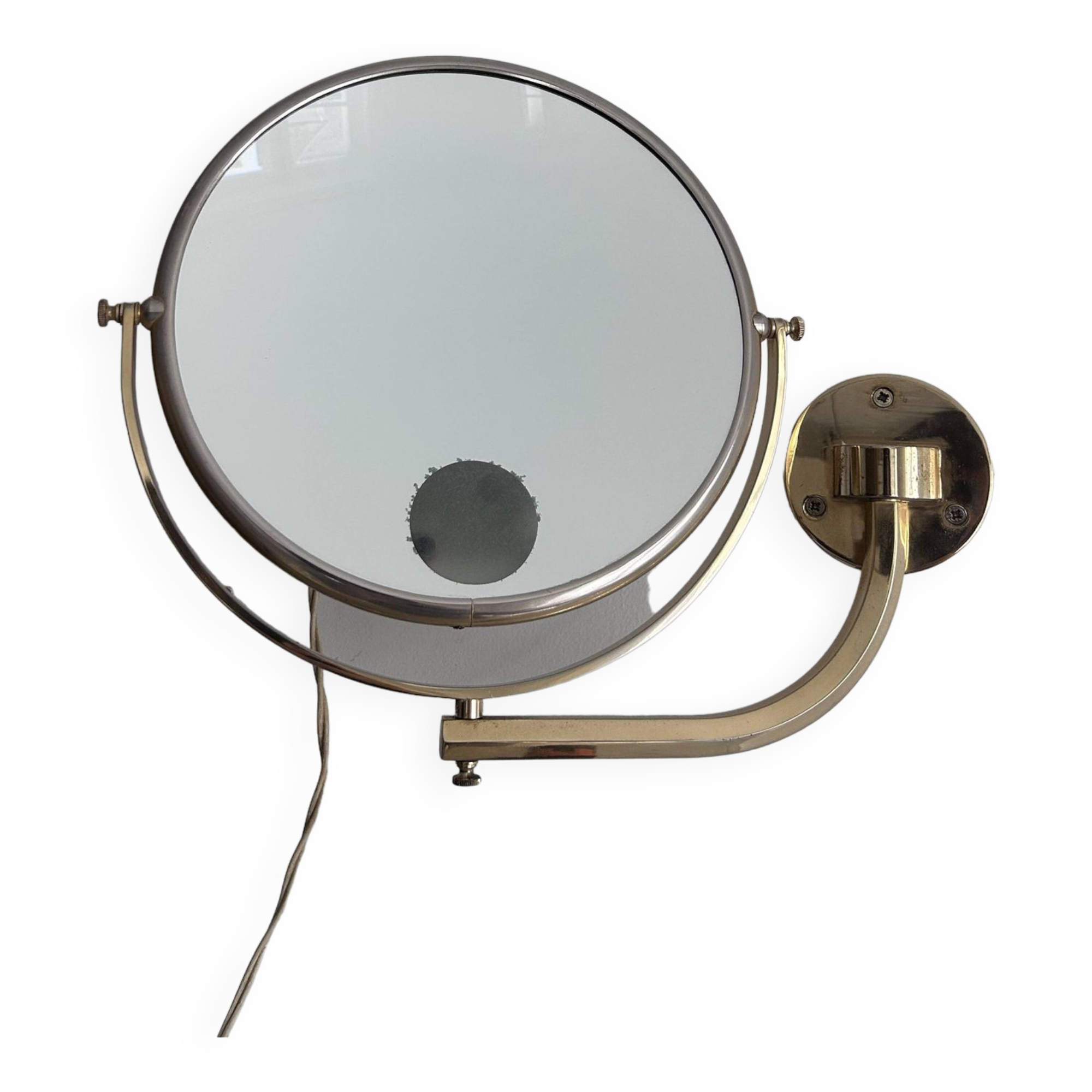 Vintage illuminated adjustable brass mirror, Arpin Paris, France 1970