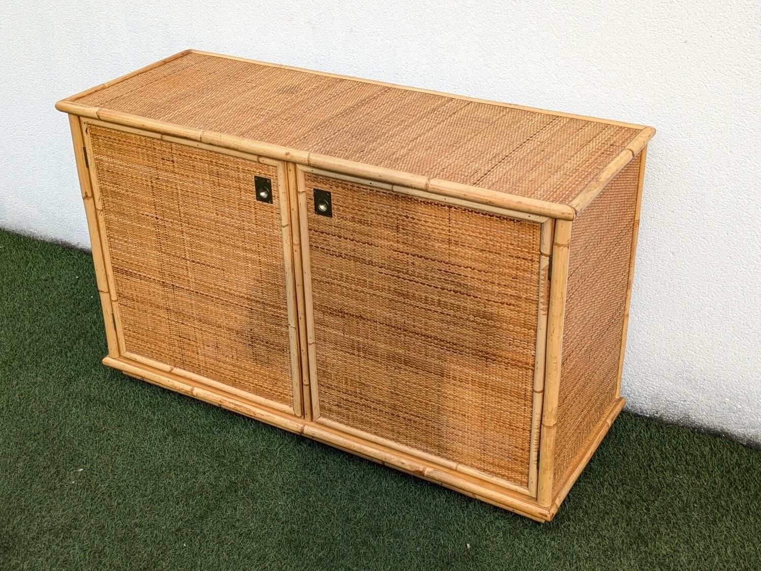 Low buffet / sideboard Dal Vera bamboo rattan vintage 1970s