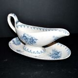 Sarreguemines Utschneider sauceboat Flore in blue floral earthenware