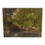 Barbizon school "stream in an undergrowth" signed and dated 1892