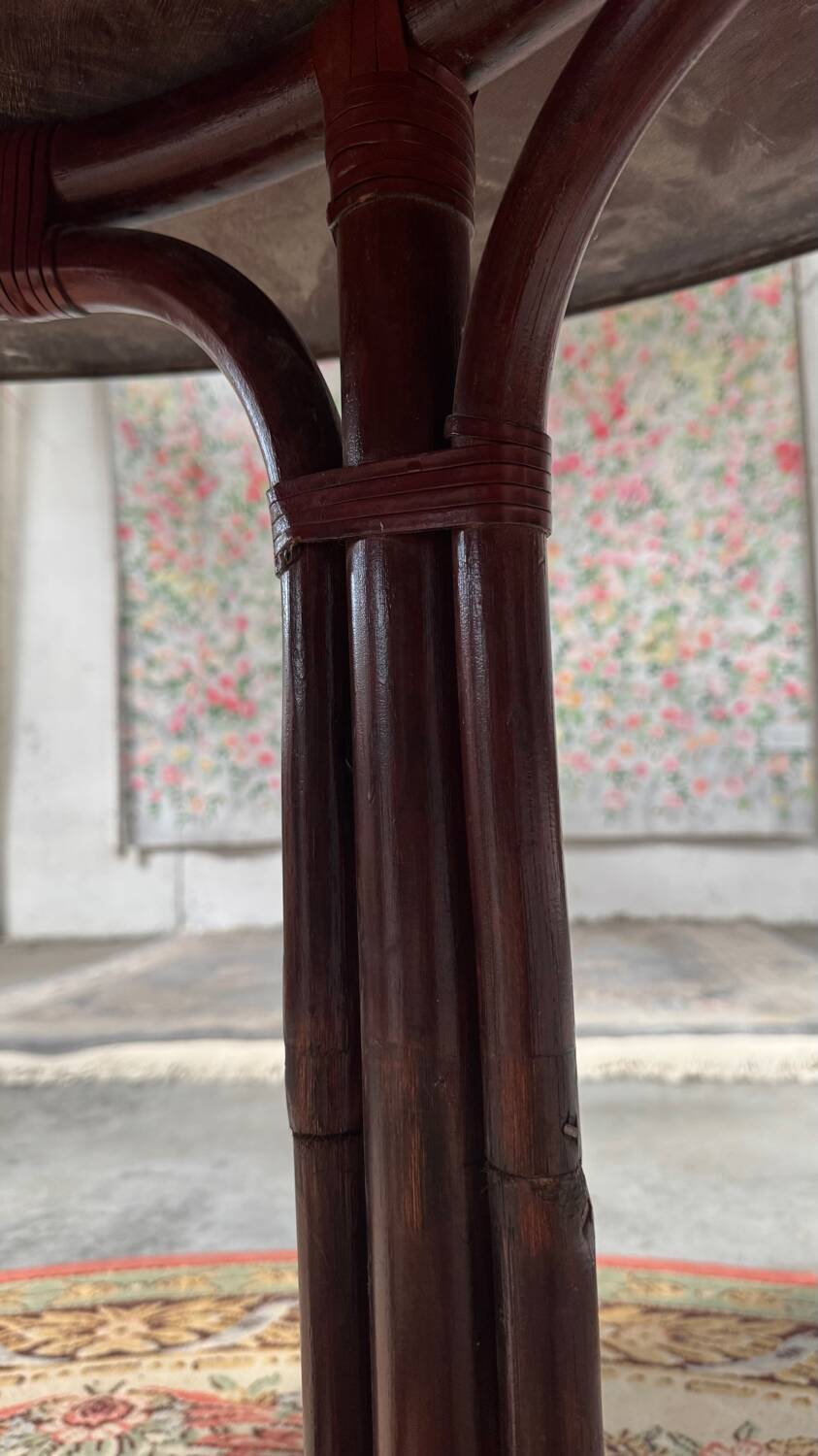 Table haute céramique et rotin vintage
