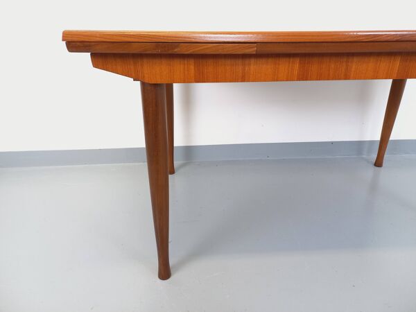 Table à manger style scandinave vintage des années 50 60 en teck avec rallonges