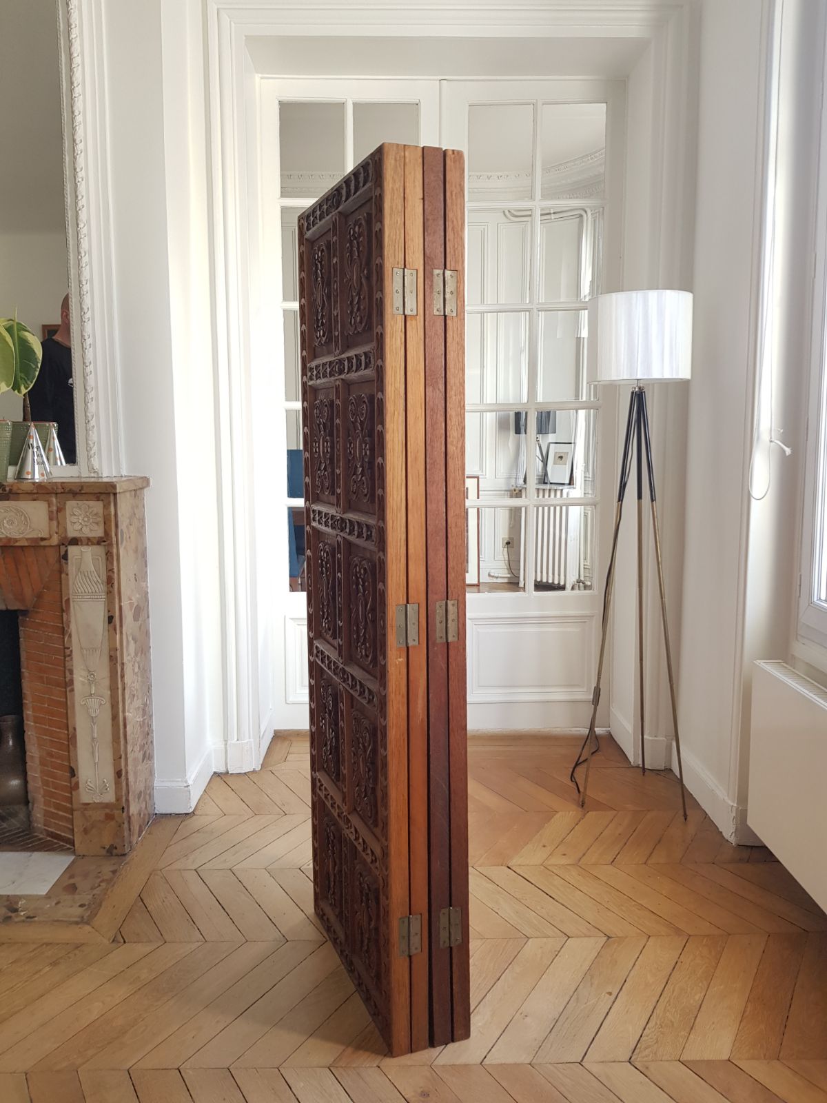 Paravent vintage antiques en bois massif scultpé