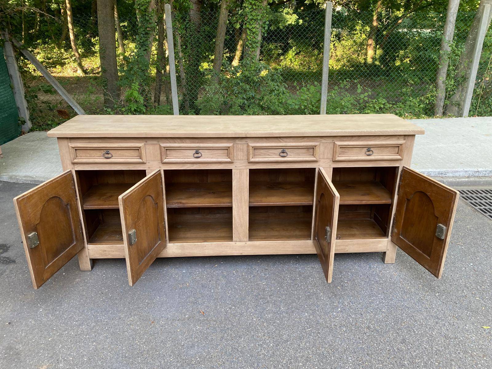 Stripped oak enfilade from 1950, 232cm.