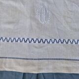Old linen sheet with return - EP monogram & large handmade openwork - 2