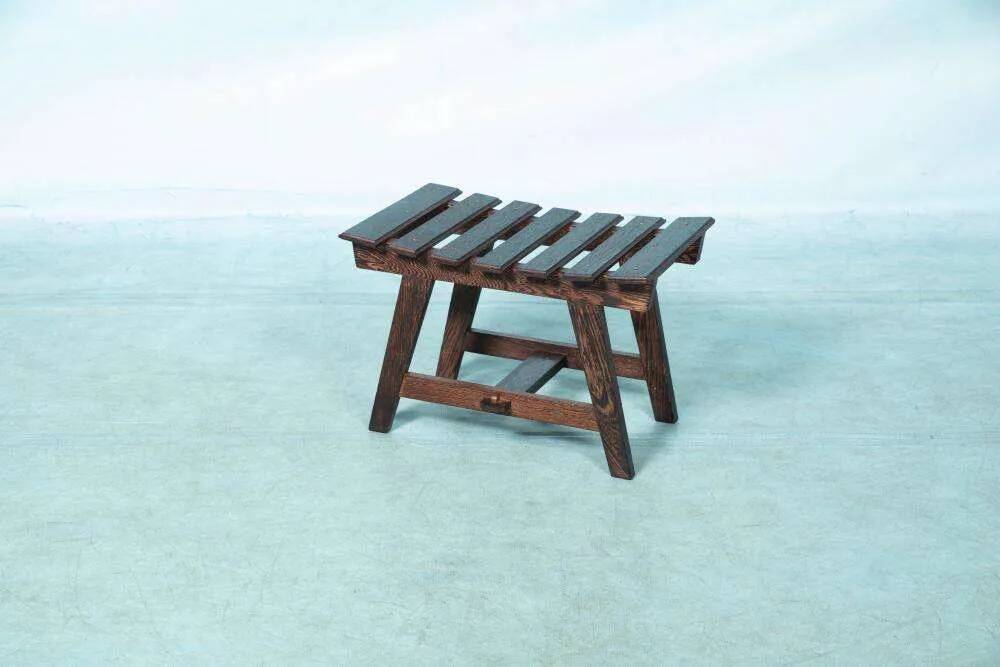 Bohemian footrest in wenge, 1970s Japandi stool