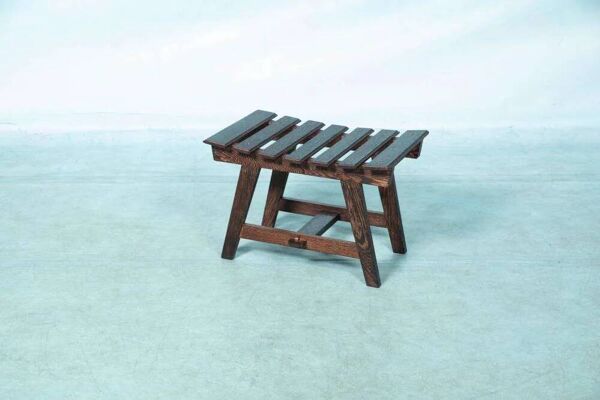Banc repose-pieds bohémien en wengé, tabouret Japandi années 70