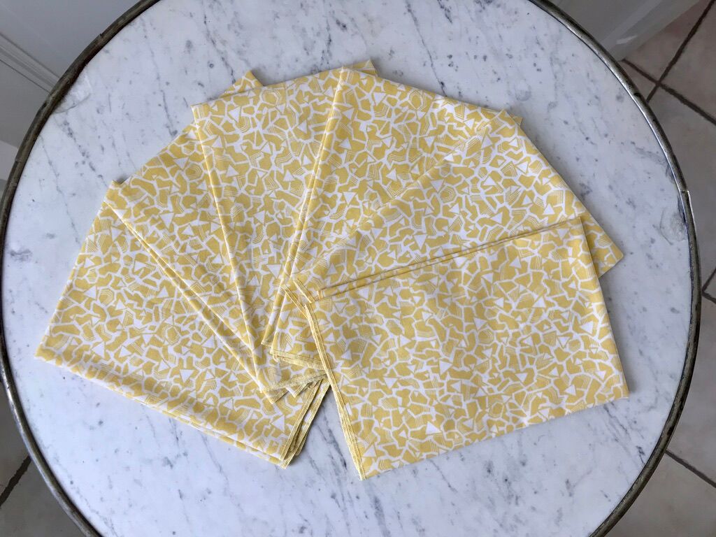 Lot de 6 serviettes de toilettes jaune à motifs années 60-70