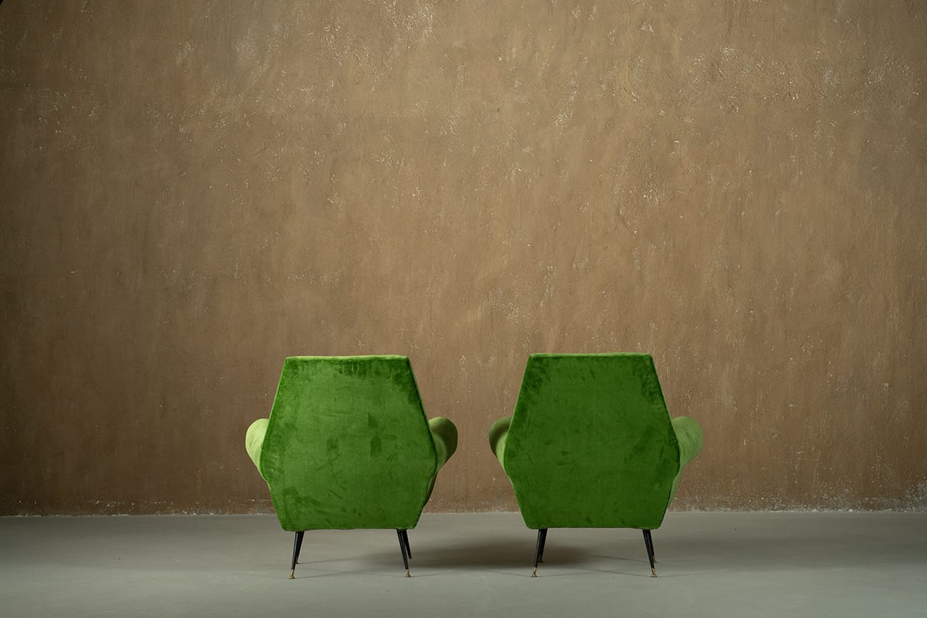 Green velvet armchairs by Gigi Radice, Italy 1950s set of 2