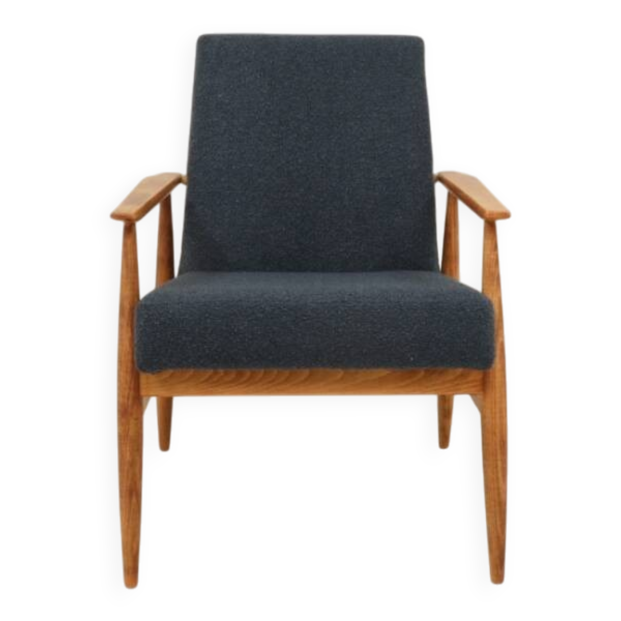 Scandinavian armchair in navy blue bouclé design by H. Lis