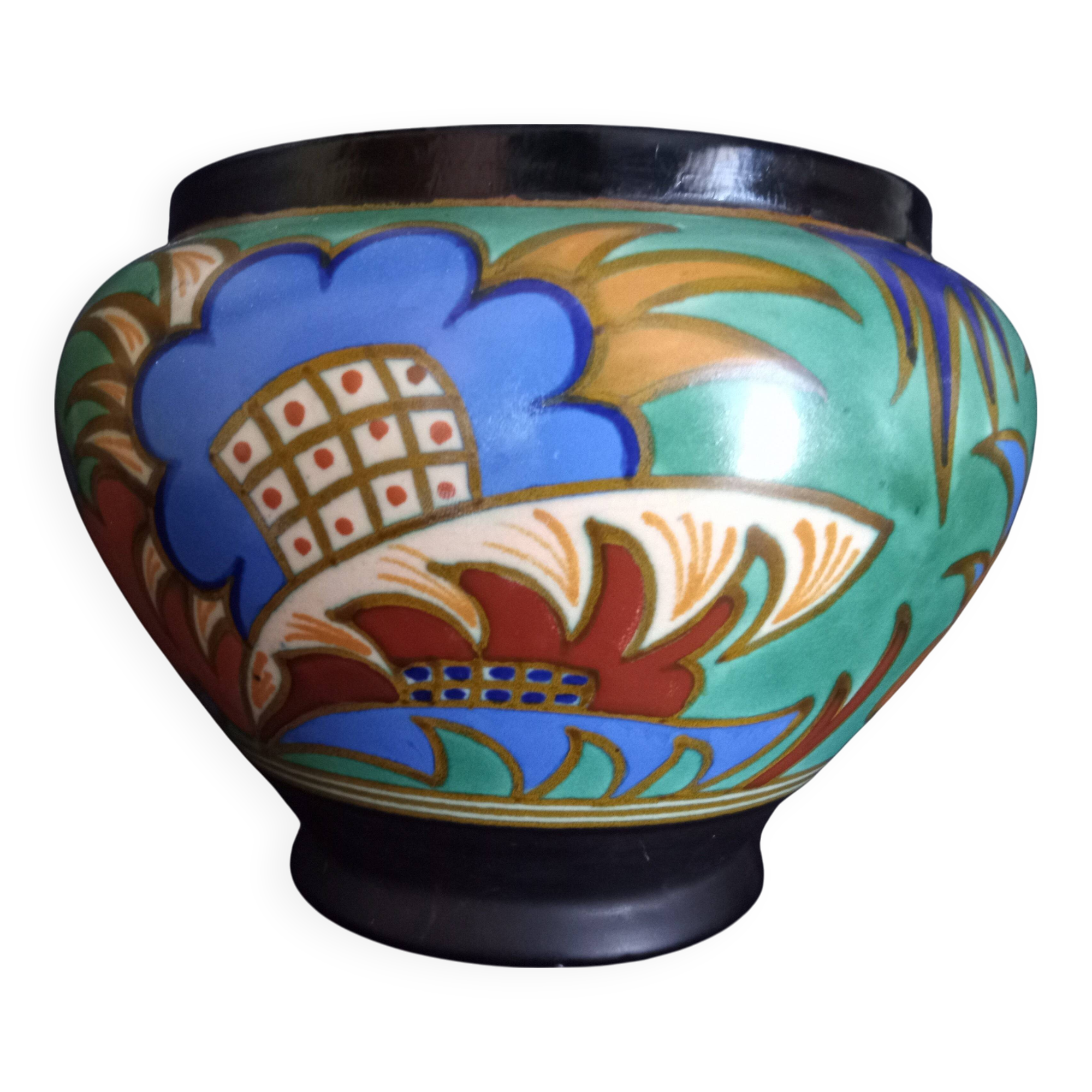 Large Gouda Vase, Art Deco geometric patterns, 1920s